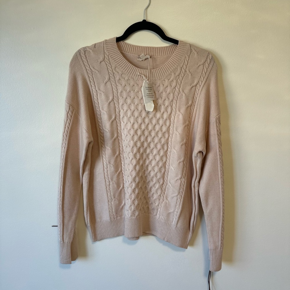 Hem & Thread Beige Sweater with Lace-Up Sleeve - Picture 2 of 4